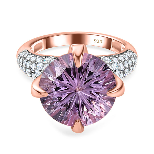 Rose De France Amethyst, Weißer Zirkon Ring, 925 Silber Roségold Vermeil, (Größe 19.00), ca. 8.30 ct