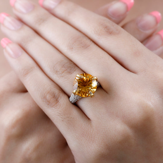Citrin, Weißer Zirkon Ring, 925 Silber Gelbgold Vermeil, ca. 8.38 ct