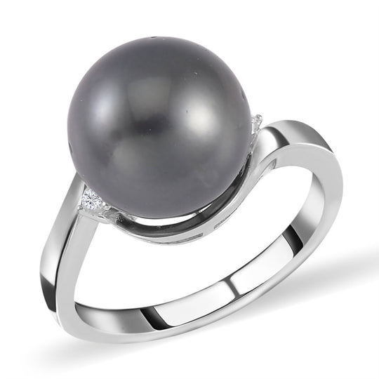 Tahiti Perle (11-12mm) und Moissanit Ring, 925 Silber rhodiniert