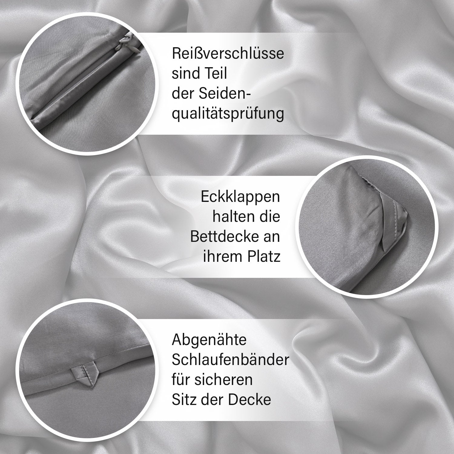 Serenity Night - 100% Maulbeerseide Sommersteppdecke mit Seidenfüllung, 135 x 200 cm, Silber