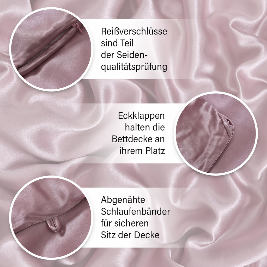 Serenity Night - 100% Maulbeerseide Sommersteppdecke mit Seidenfüllung, 1000 Gramm, 135 x 200 cm, Altrosa