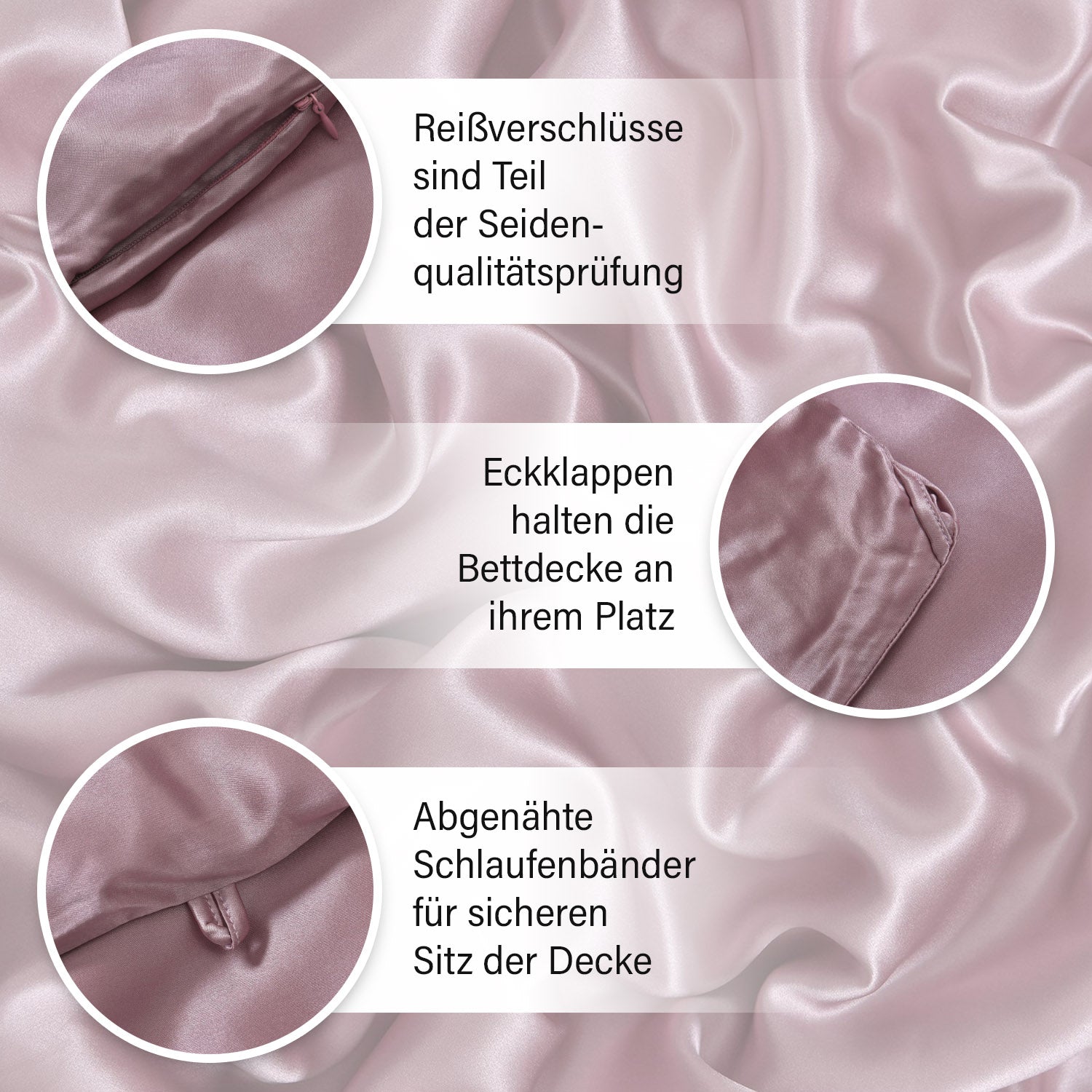 Serenity Night - 100% Maulbeerseide Sommersteppdecke mit Seidenfüllung, 1000 Gramm, 135 x 200 cm, Altrosa