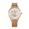 GENOA Automatik-Uhr, Weißes ausgehöhltes Sonnenstrahl-Zifferblatt, goldfarbenes Gehäuse & goldfarbenes 316L Edelstahl armband, 10.25 cm