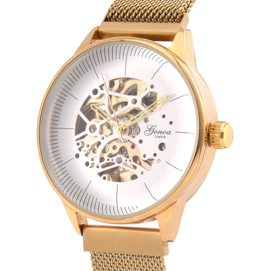 GENOA Automatik Mechanische Uhr mit Schwarzem Sonnenschein-Hohlzifferblatt und Modernem Minimalistischem Runddesign