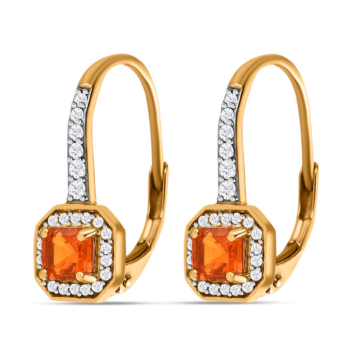 AA Salamanca Feueropal, Weißer Zirkon Ohrringe, 925 Silber vergoldet, ca. 0.77 ct