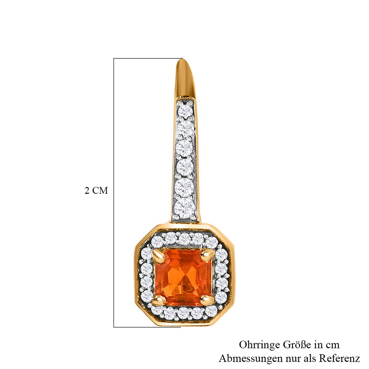 AA Salamanca Feueropal, Weißer Zirkon Ohrringe, 925 Silber vergoldet, ca. 0.77 ct