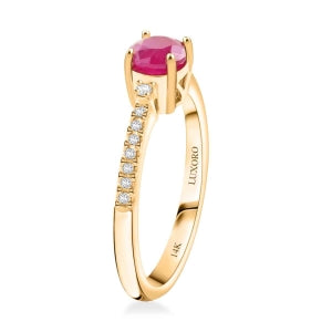LUXORO AAA Natürlicher Mosambik-Rubin, Weißer Diamant AGI zertifiziert Ring 585 Gold (Größe 19.00) ca. 1.20 ct