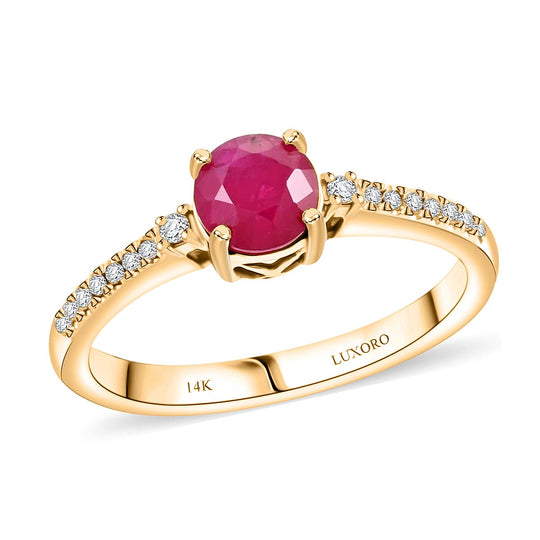 LUXORO AAA Natürlicher Mosambik-Rubin, Weißer Diamant AGI zertifiziert Ring 585 Gold (Größe 19.00) ca. 1.20 ct