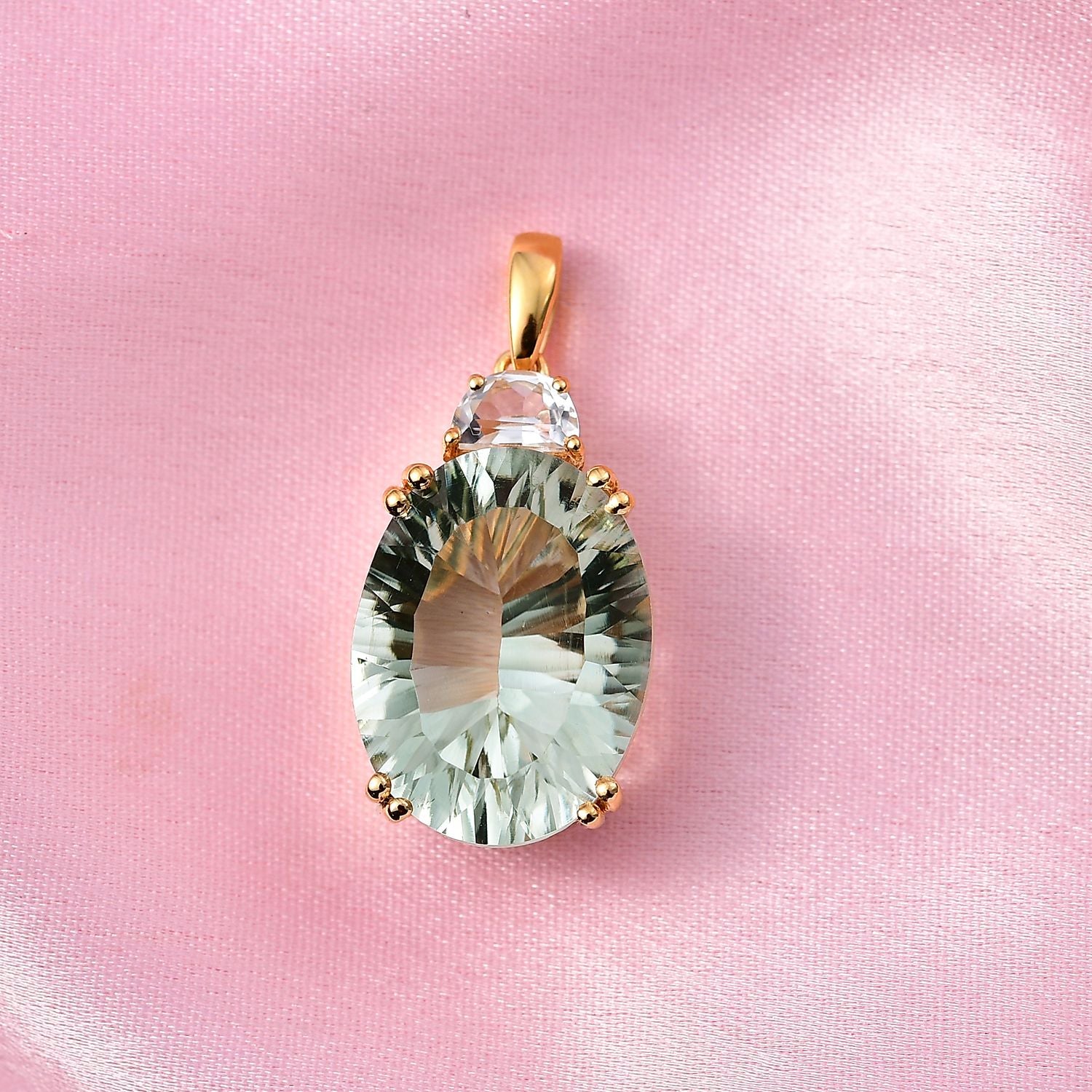 Prasiolite, Weißer Topas Anhänger 925 Silber Gelbgold Vermeil ca. 15.84 ct