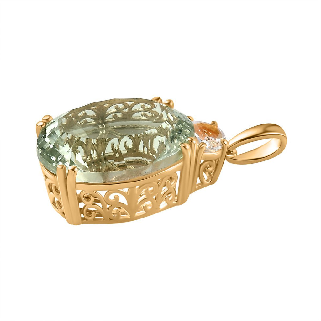 Prasiolite, Weißer Topas Anhänger 925 Silber Gelbgold Vermeil ca. 15.84 ct