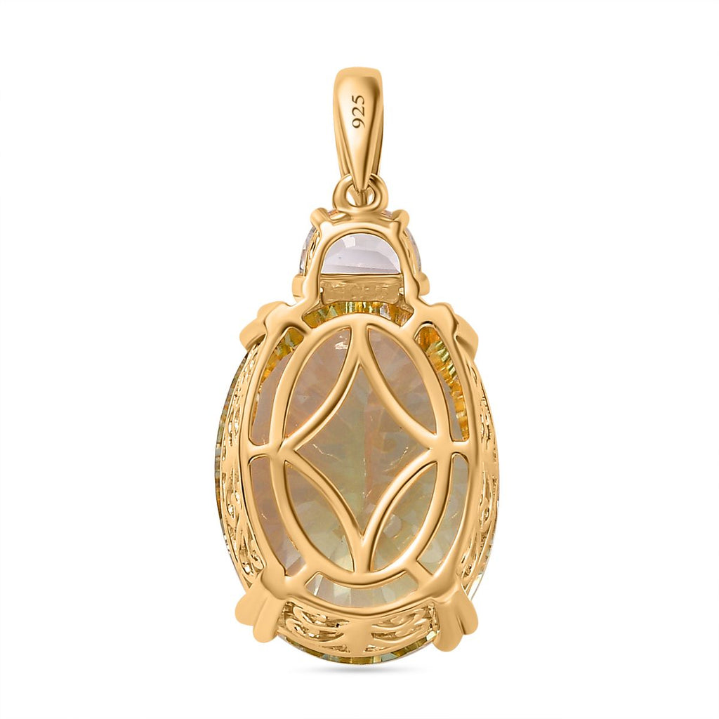 Prasiolite, Weißer Topas Anhänger 925 Silber Gelbgold Vermeil ca. 15.84 ct