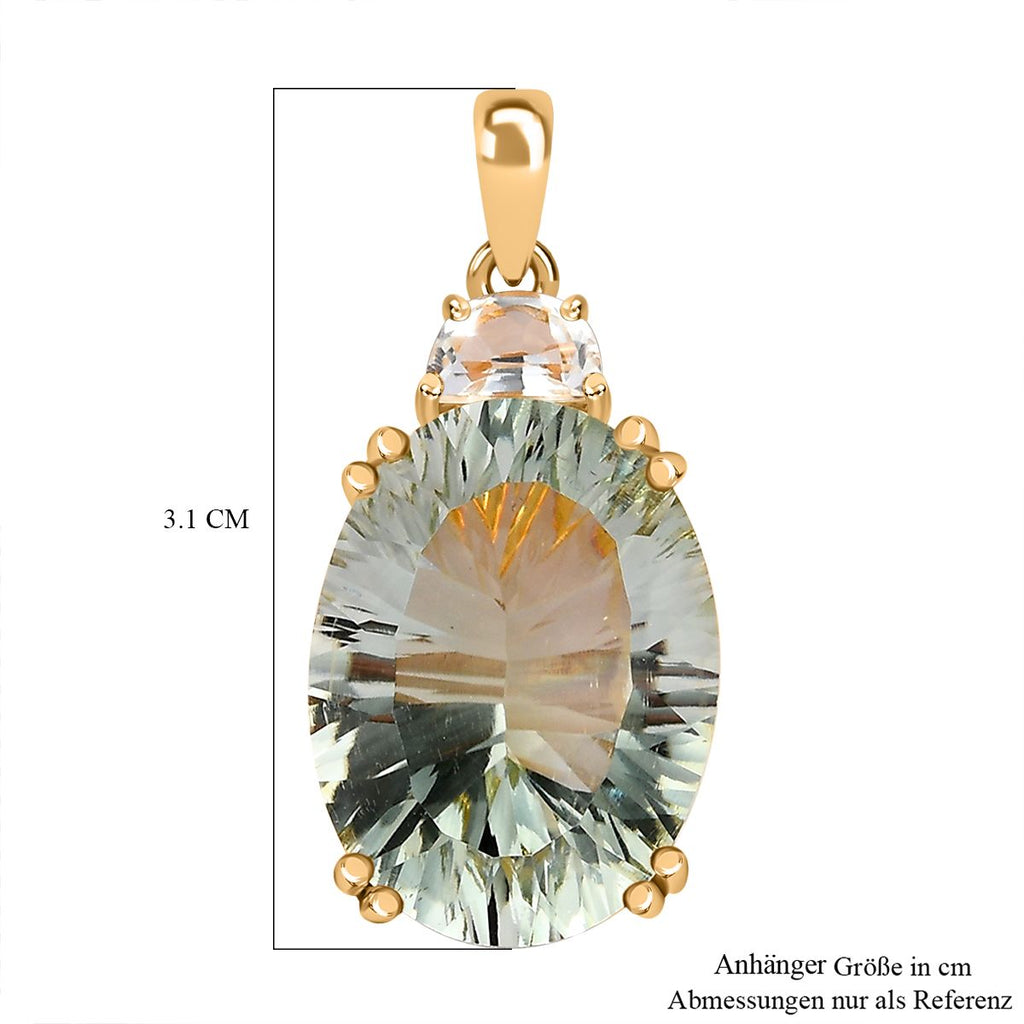 Prasiolite, Weißer Topas Anhänger 925 Silber Gelbgold Vermeil ca. 15.84 ct