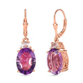 Rose De France Amethyst, Weißer Topas Ohrringe 925 Silber Roségold Vermeil ca. 11,88 ct.