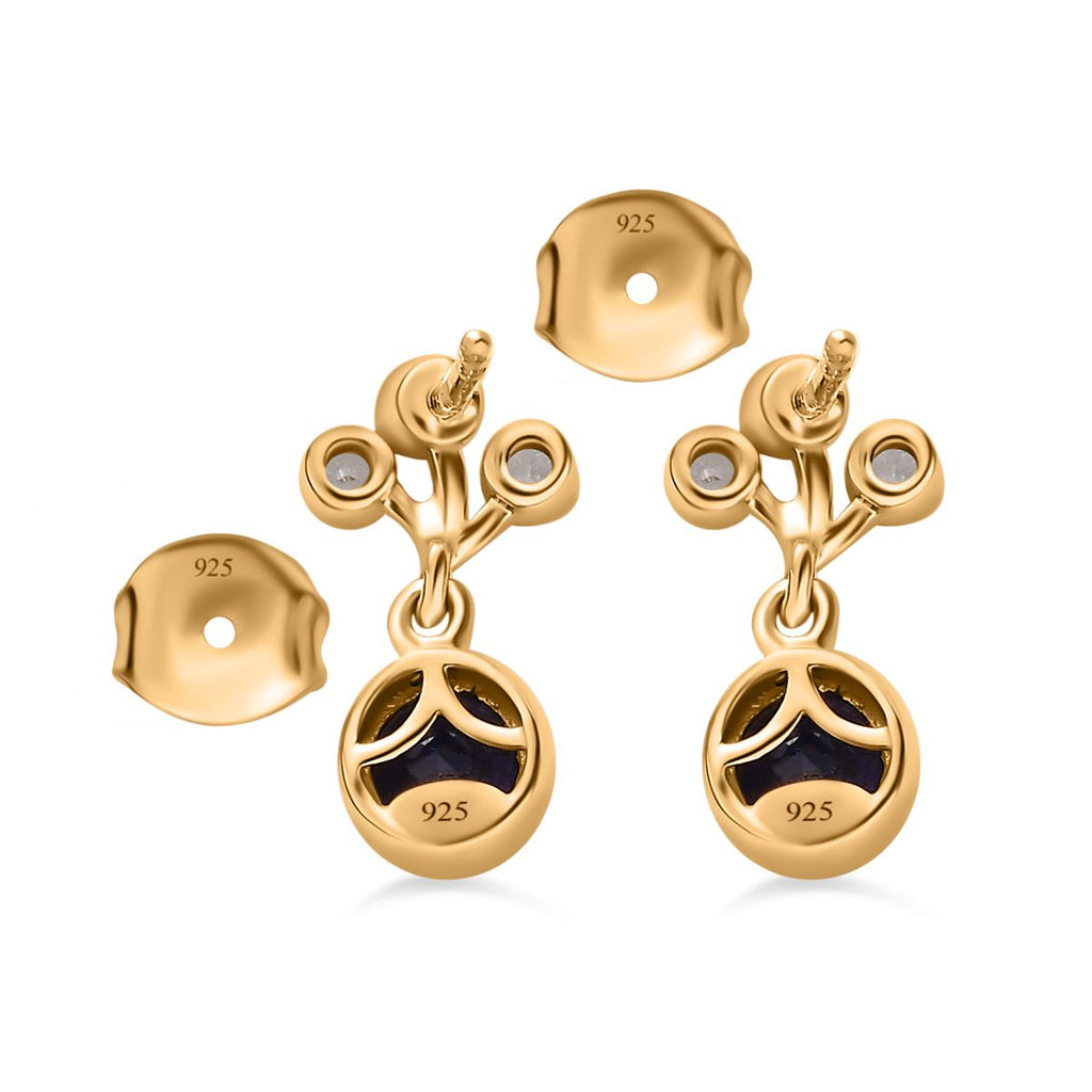 Masoala Saphir (Fissure gefüllt), weißer Zirkon Ohrringe, 925 Silber Gelbgold Vermeil ca. 1.75 ct
