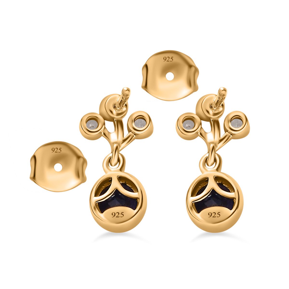 Masoala Saphir (Fissure gefüllt), weißer Zirkon Ohrringe, 925 Silber Gelbgold Vermeil ca. 1.75 ct