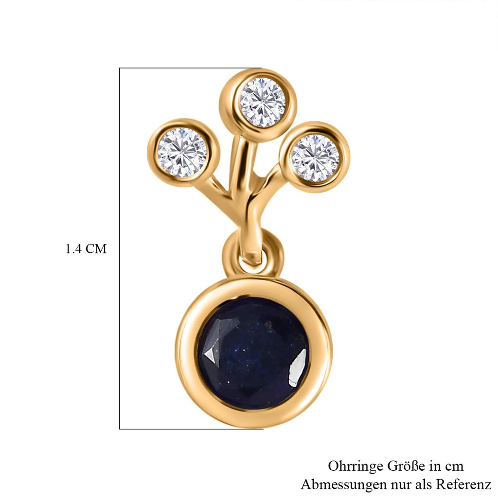 Masoala Saphir (Fissure gefüllt), weißer Zirkon Ohrringe, 925 Silber Gelbgold Vermeil ca. 1.75 ct