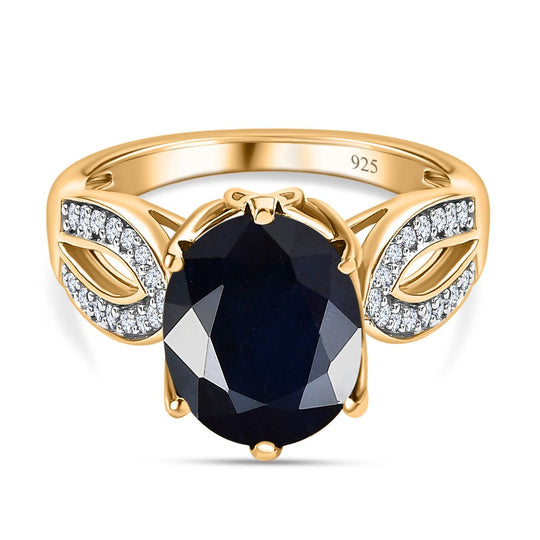 Diffundierter blauer Saphir, Weißer Zirkon Ring, 925 Silber Gelbgold Vermeil (Größe 21.00) ca. 4.57 ct