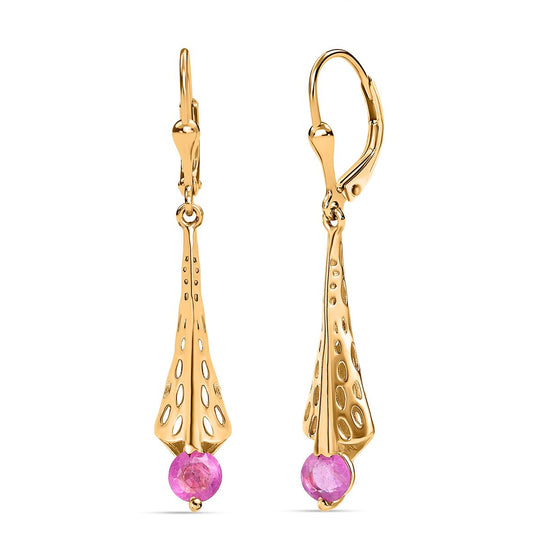 Ilakaka Rosa Saphir (Fissure gefüllt) Ohrringe, 925 Silber Gelbgold Vermeil ca. 1.51 ct