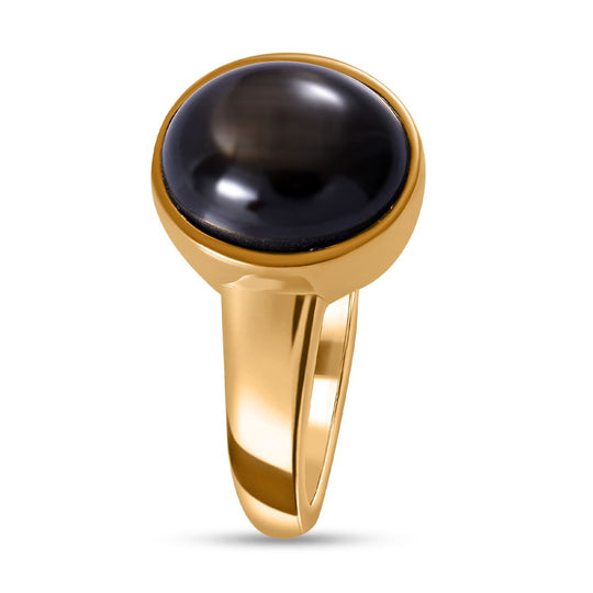 Natürlicher Schwarzer Stern Saphir Ring, 925 Silber Gelbgold Vermeil (Größe 21.00) ca. 4.35 ct