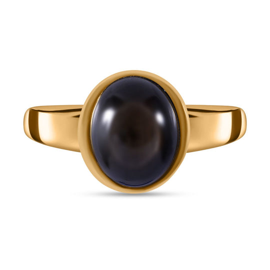Natürlicher Schwarzer Stern Saphir Ring, 925 Silber Gelbgold Vermeil (Größe 21.00) ca. 4.35 ct