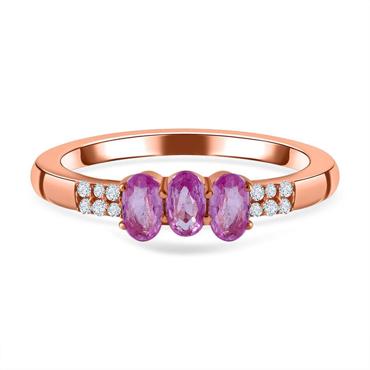 AA Rosa Saphir, Weißer Zirkon Ring, 925 Silber rosévergoldet, (Größe 20.00) ca. 1.15 ct