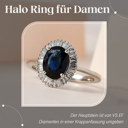 AAAA Australischer blauer Saphir, Weißer Diamant Ringe 950 Platin (Größe 19.00) ca. 1,60 ct