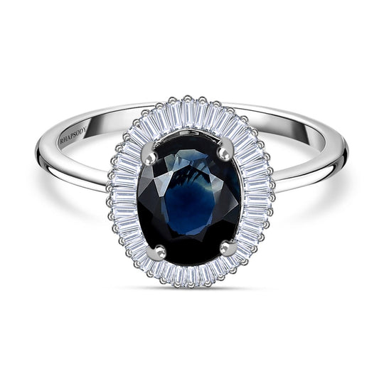 AAAA Australischer blauer Saphir, Weißer Diamant Ringe 950 Platin (Größe 19.00) ca. 1,60 ct