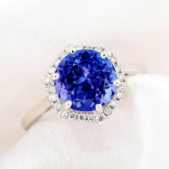 Rhapsody AAAA Tansanit, Weißer Diamant AGI zertifiziert Ring 950 Platin (Größe 17.00) ca. 3.00 ct