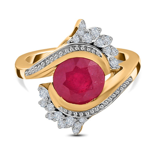 Afrikanischer Rubin (Fissure gefüllt), Weißer Zirkon Ring, 925 Silber Gelbgold Vermeil (Größe 21.00) ca. 3.10 ct
