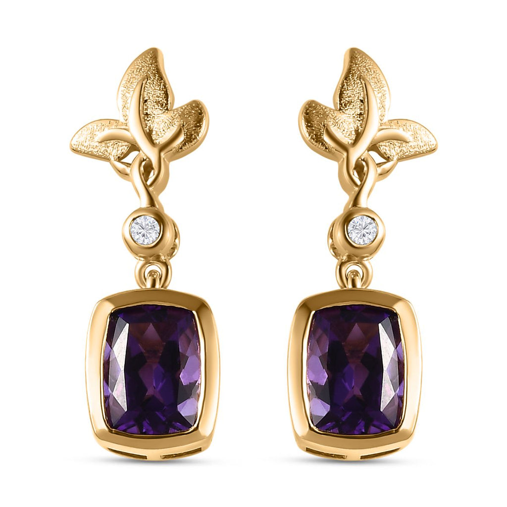 AA Mashamba Amethyst, Weißer Zirkon Ohrringe 925 Silber Gelbgold Vermeil ca. 2.98 ct