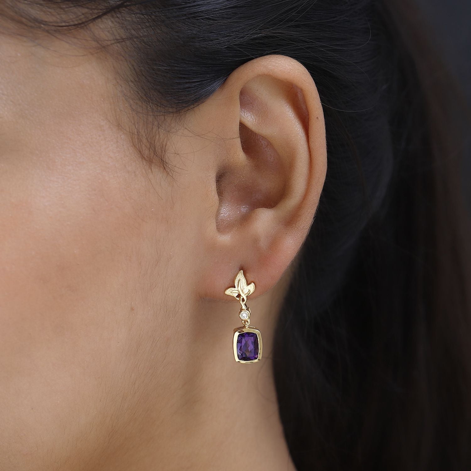 AA Mashamba Amethyst, Weißer Zirkon Ohrringe 925 Silber Gelbgold Vermeil ca. 2.98 ct