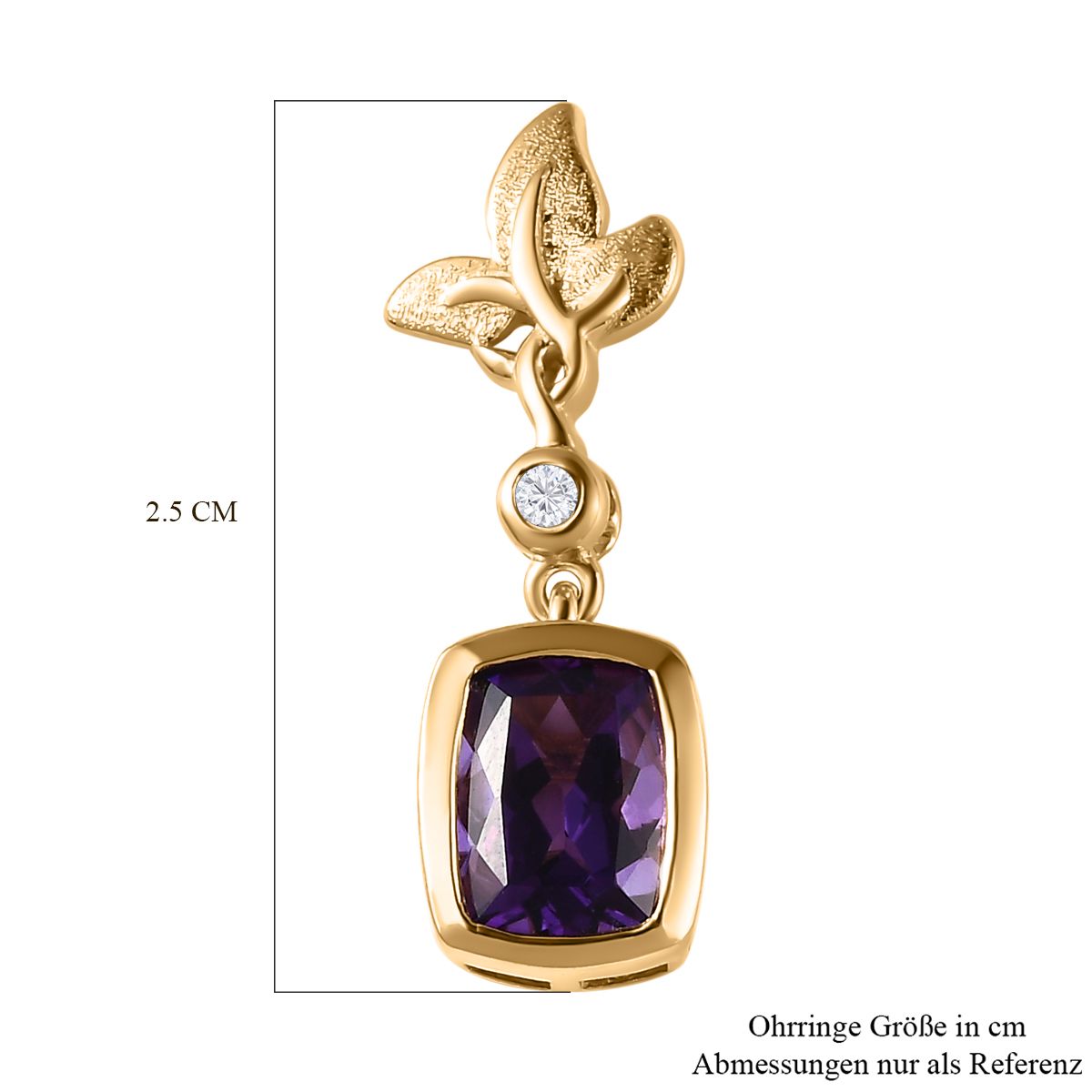 AA Mashamba Amethyst, Weißer Zirkon Ohrringe 925 Silber Gelbgold Vermeil ca. 2.98 ct