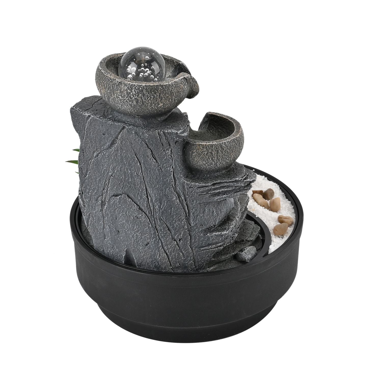 DIY Wasserbrunnen, LED-Lichtkaskade mit Kristallkugel, Größe:21.5x21.5x27cm, grau