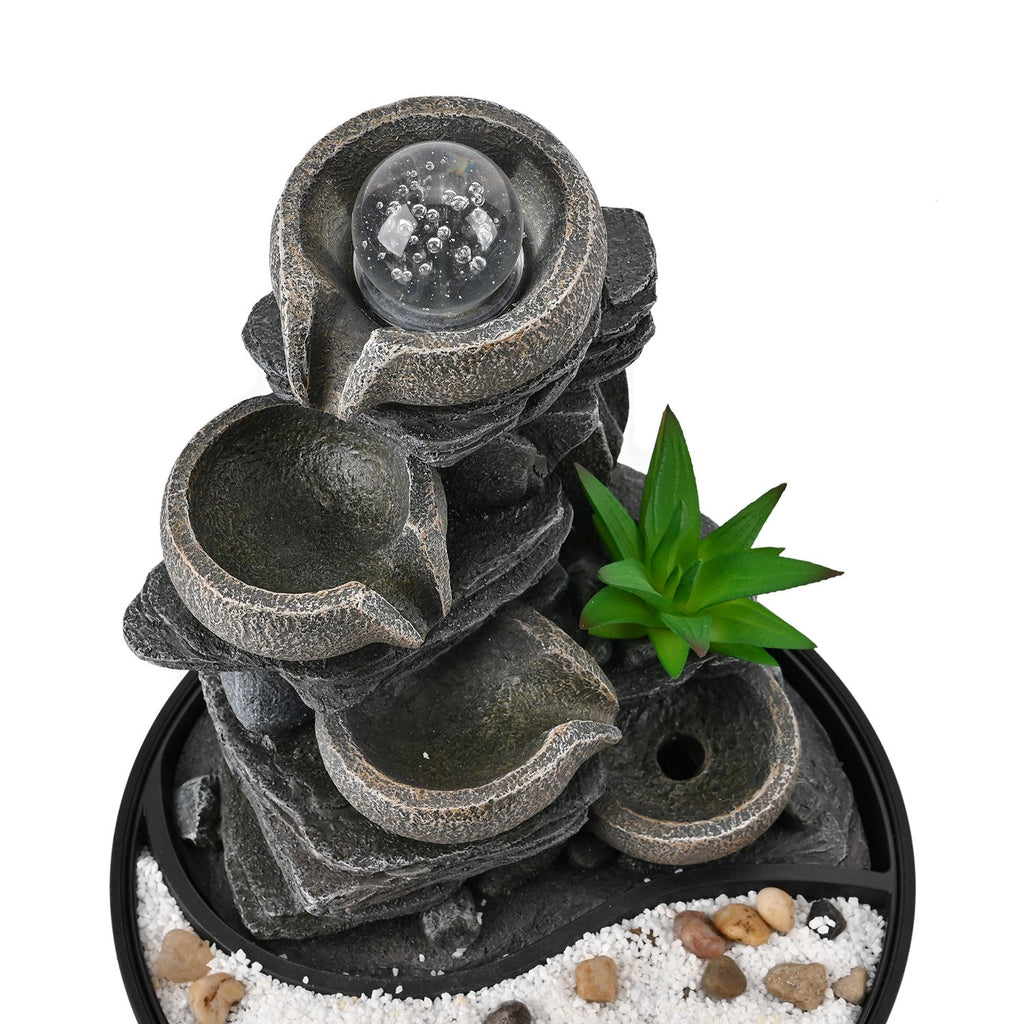 DIY Wasserbrunnen, LED-Lichtkaskade mit Kristallkugel, Größe:21.5x21.5x27cm, grau
