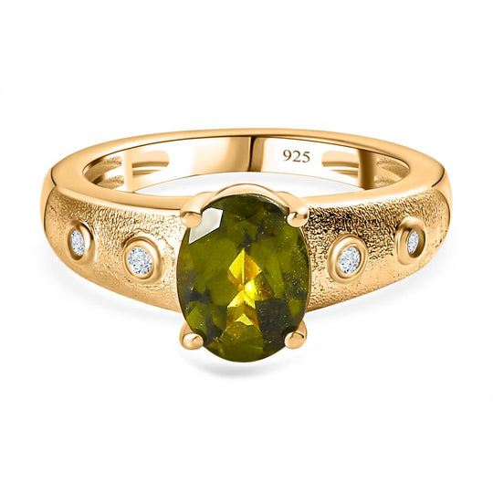 AA Natürlicher, italienischer Vesuvianit, Weißer Zirkon Ring, 925 Silber Gelbgold Vermeil, (Größe 17.00) ca. 2.09 ct
