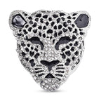 Emaillierte Brosche mit weißem Kristall, Leopard