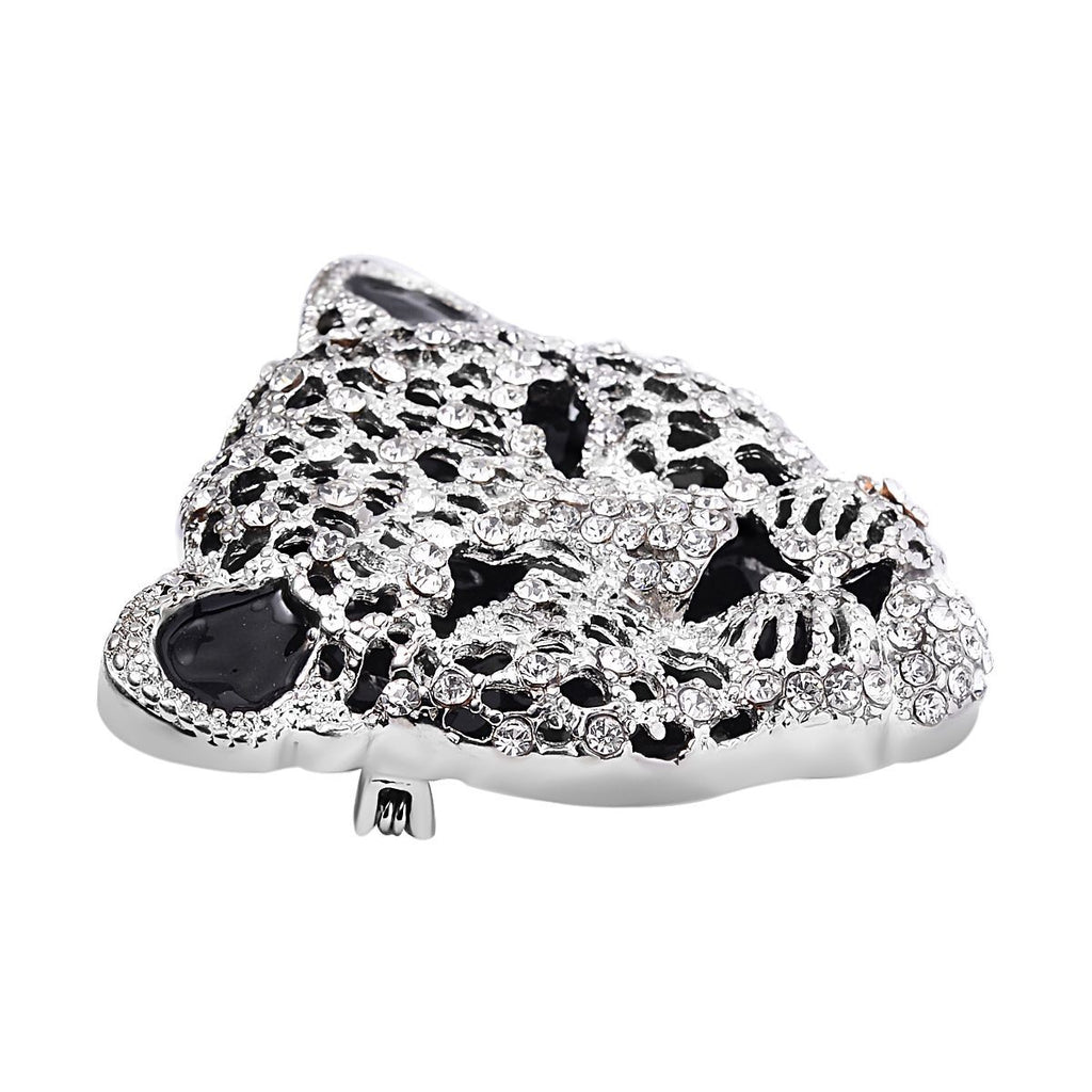 Emaillierte Brosche mit weißem Kristall, Leopard