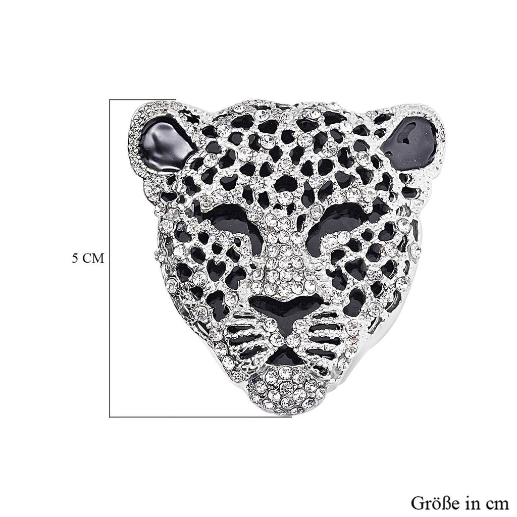 Emaillierte Brosche mit weißem Kristall, Leopard