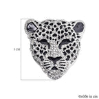 Emaillierte Brosche mit weißem Kristall, Leopard