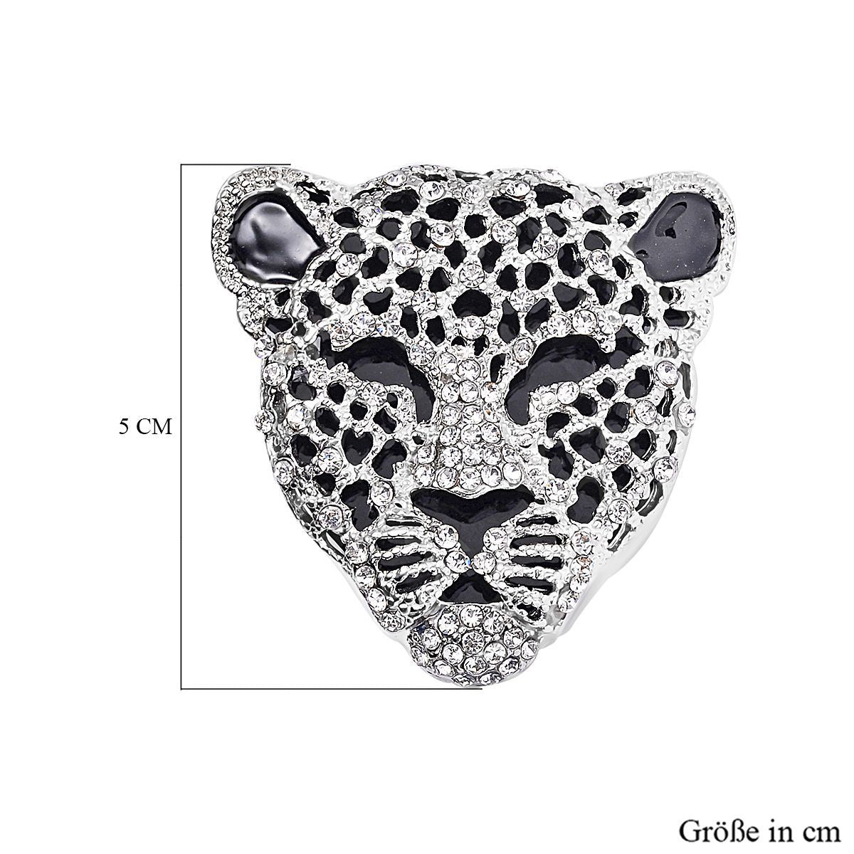 Emaillierte Brosche mit weißem Kristall, Leopard