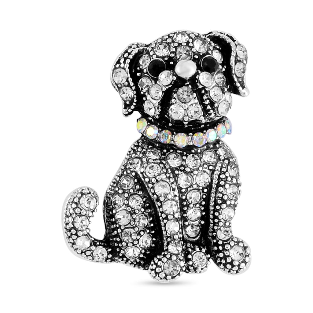 Mehrfarbiger Kristall Hund Brosche, Antik-silber-Plattierung
