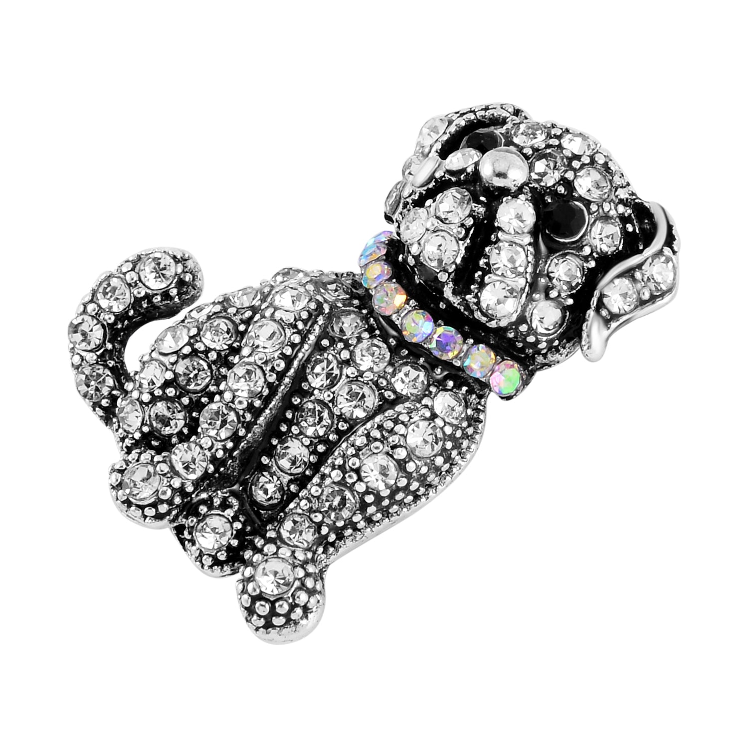 Mehrfarbiger Kristall Hund Brosche, Antik-silber-Plattierung