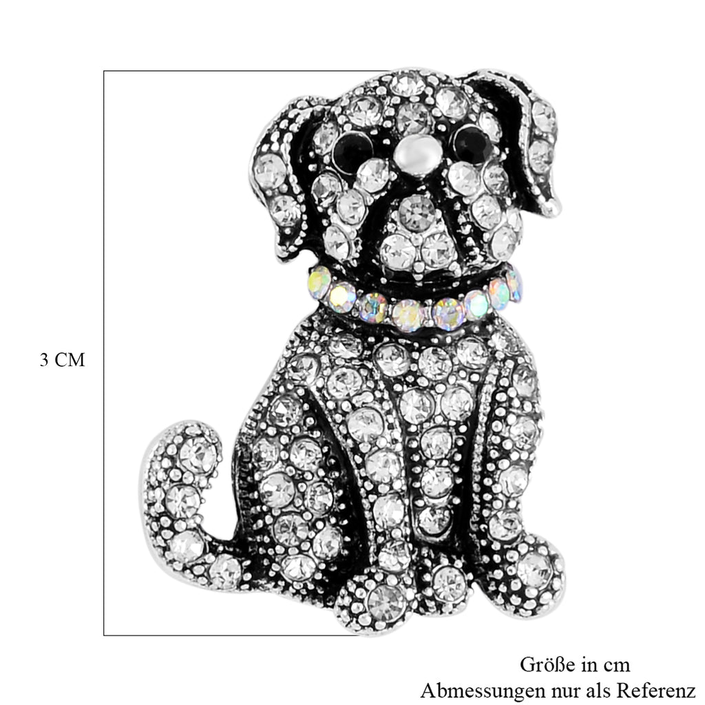 Mehrfarbiger Kristall Hund Brosche, Antik-silber-Plattierung