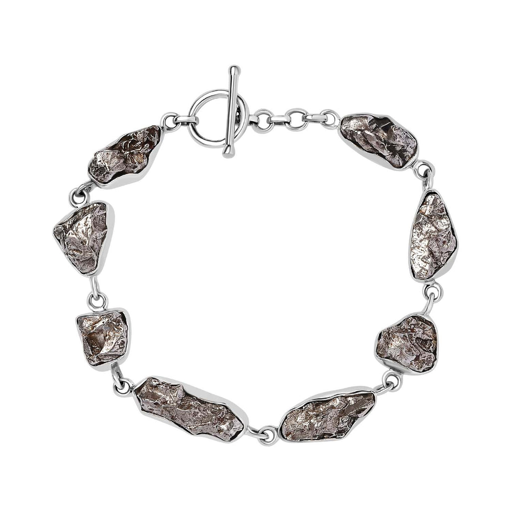 Muonionalusta Meteorit Armband, ca. 19 cm, 925 Silber rhodiniert, ca. 72.16 ct