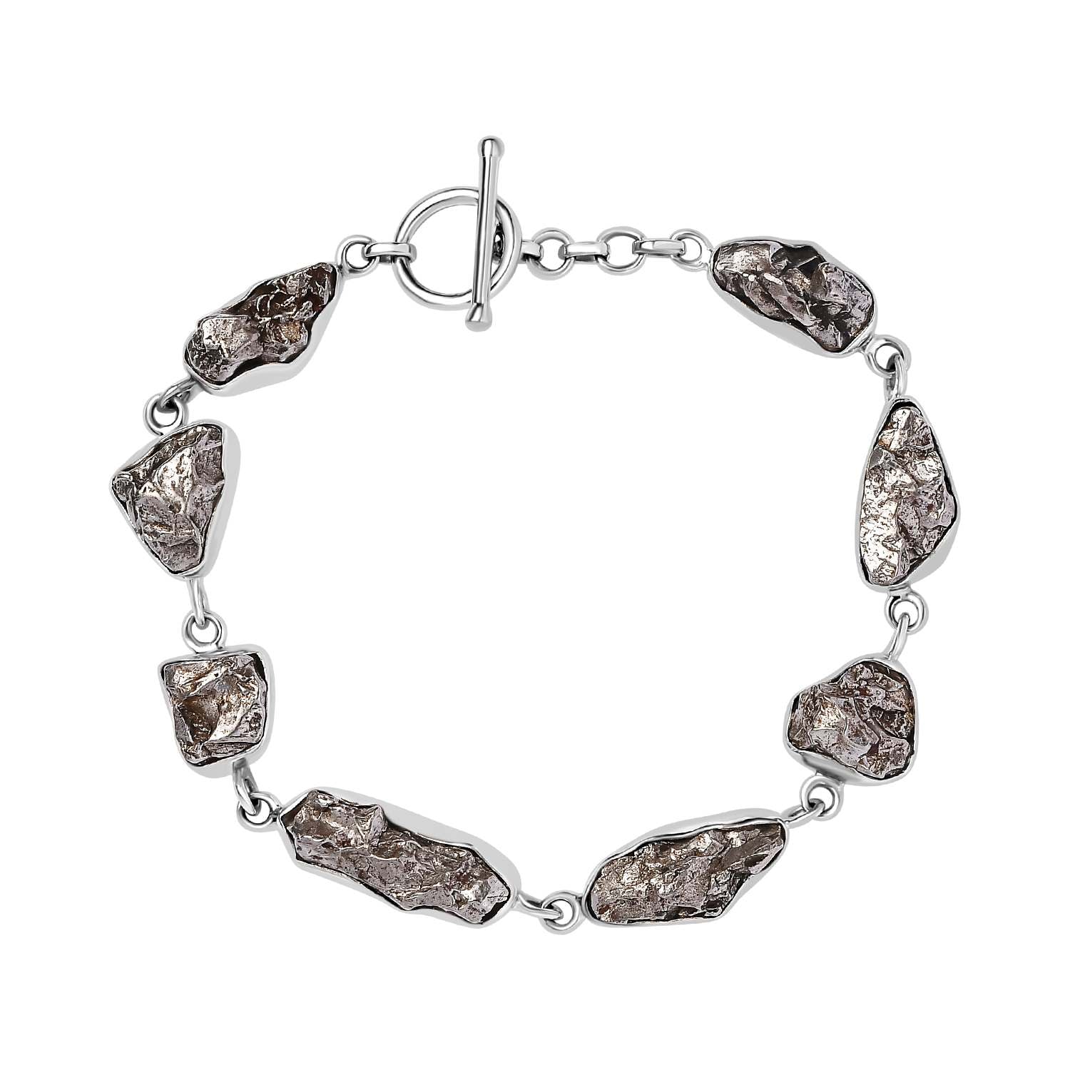 Muonionalusta Meteorit Armband, ca. 19 cm, 925 Silber rhodiniert, ca. 72.16 ct