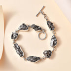 Muonionalusta Meteorit Armband, ca. 19 cm, 925 Silber rhodiniert, ca. 72.16 ct
