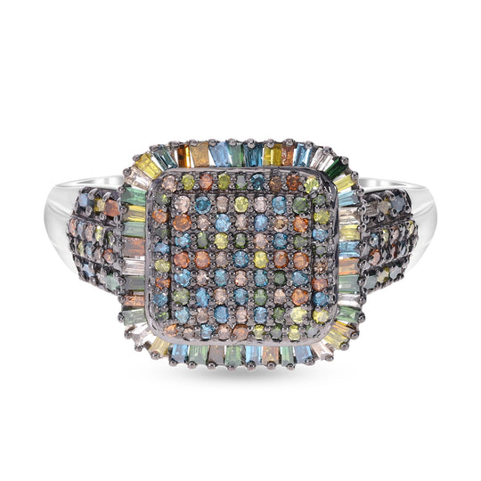 Mehrfarbiger Diamant Ring, 925 Silber platiniert (Größe 19.00) ca. 1.00 ct