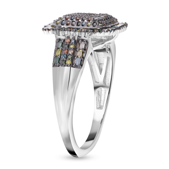 Mehrfarbiger Diamant Ring, 925 Silber platiniert (Größe 19.00) ca. 1.00 ct