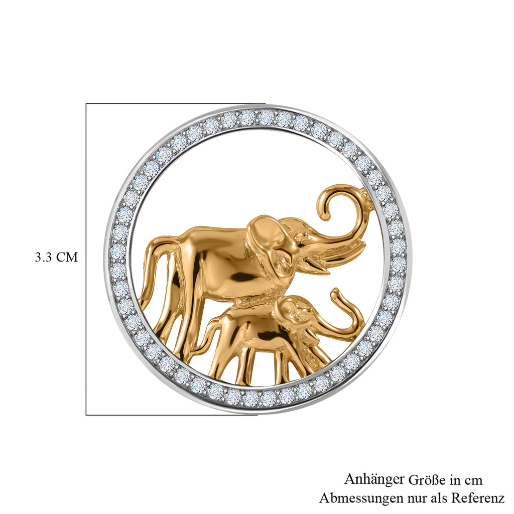 LUSTRO STELLA - Weißer Zirkonia Anhänger, 925 Silber, Elefantenmuster, 0.86 ct