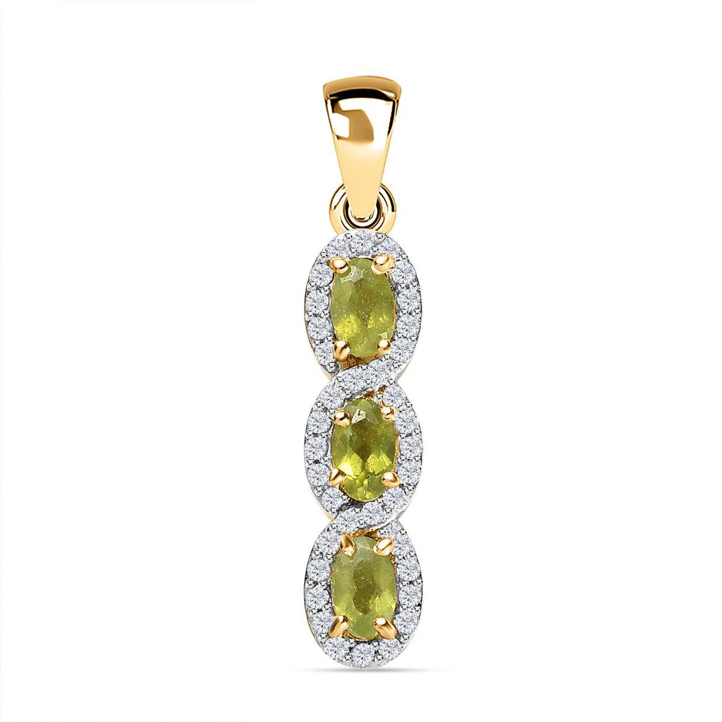AA Natürlicher, italienischer Vesuvianit, Weißer Zirkon Anhänger, 925 Silber Gelbgold Vermeil, ca. 1.23 ct